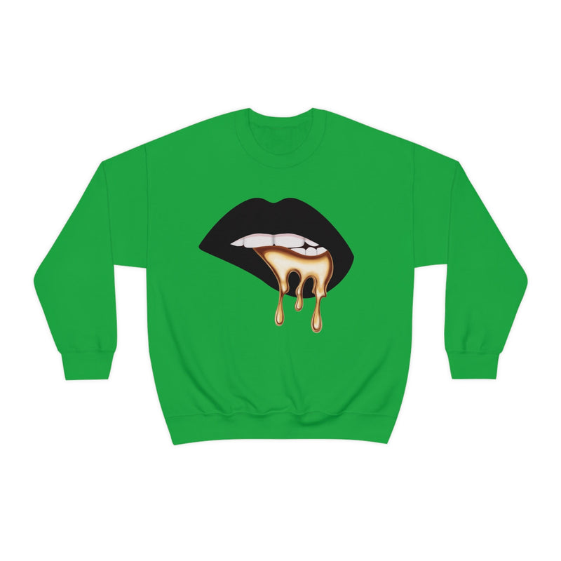 Unisex Heavy Blend Crewneck Lips with Gold Teeth Sweatshirt