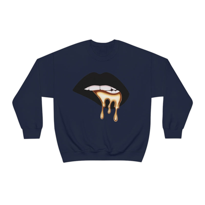 Unisex Heavy Blend Crewneck Lips with Gold Teeth Sweatshirt