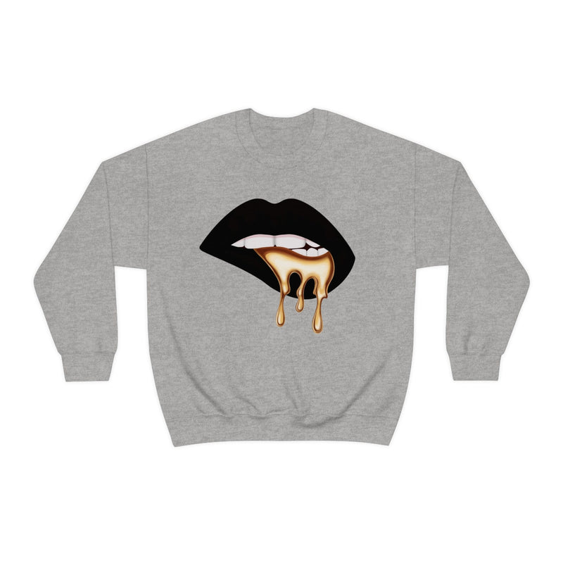 Unisex Heavy Blend Crewneck Lips with Gold Teeth Sweatshirt